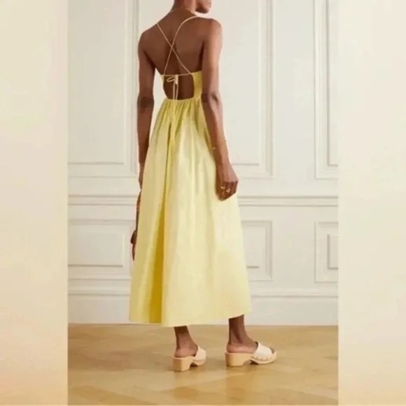 Reformation Dovie Organic Cotton-Blend Poplin Midi Dress Pale Yellow XS - Picture 2 of 6
